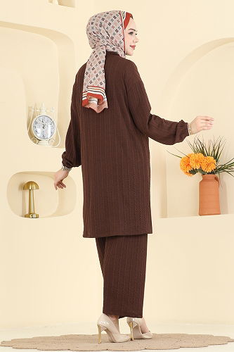 moda selvim Arma Detaylı Burgu Takım 210BO429 Kahve - Thumbnail