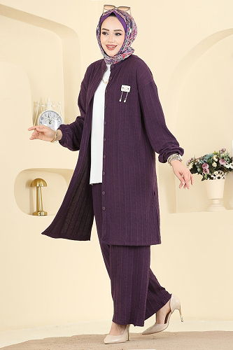 moda selvim Arma Detaylı Burgu Takım 210BO429 Mürdüm - Thumbnail