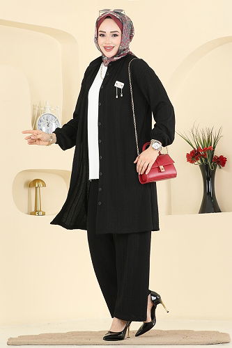 moda selvim Arma Detaylı Burgu Takım 210BO429 Siyah - Thumbnail