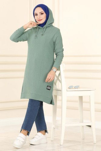 moda selvim Arma Detaylı Bürümcük Tunik 1009YNS793 Mint - Thumbnail