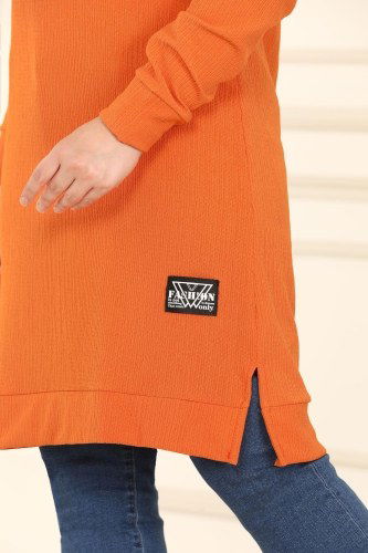moda selvim Arma Detaylı Bürümcük Tunik 1009YNS793 Oranj - Thumbnail