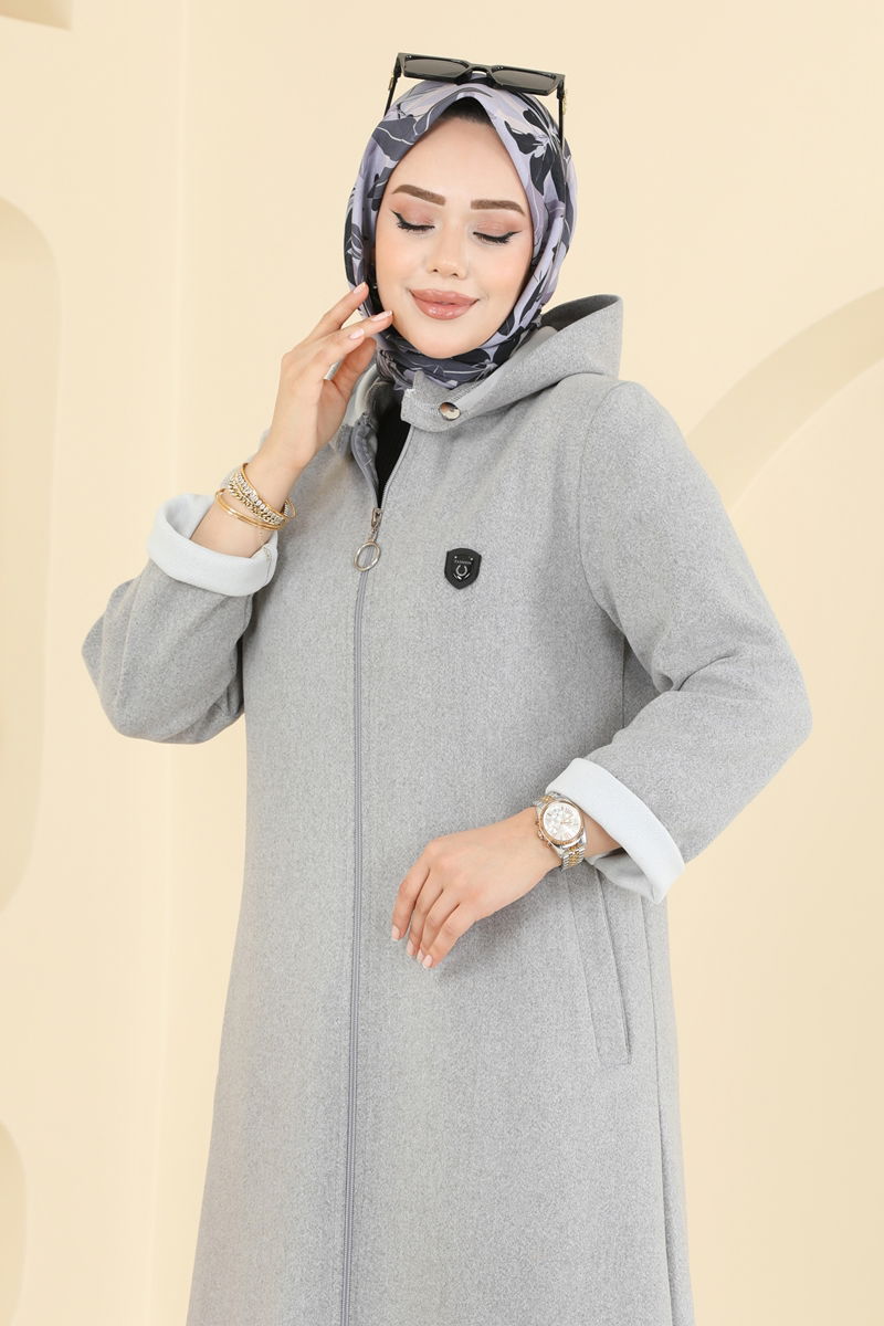 Arma Detaylı Kaşe Ferace 158ART1138 Gri