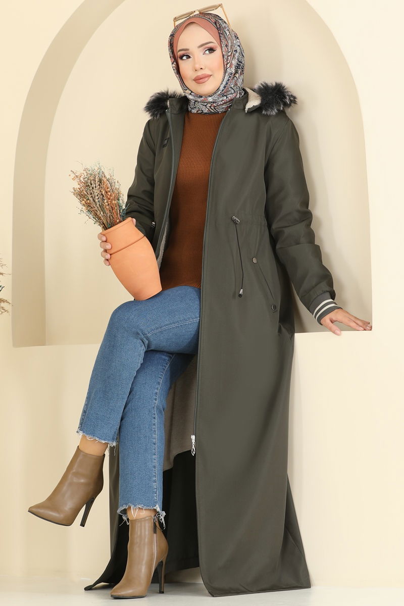 Arma Detaylı Kürklü Kaban 2819MSA980 Haki