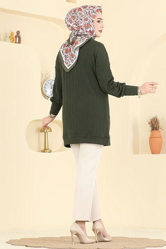 moda selvim Arma Detaylı Mevsimlik Hırka 204BO429 Haki - Thumbnail