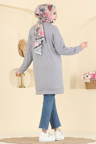 moda selvim Arma Detaylı Modal Tunik 1017ETT926 Gri - Thumbnail