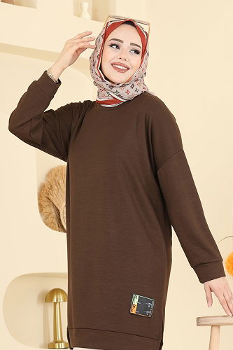 moda selvim Arma Detaylı Modal Tunik 1017ETT926 Kahve - Thumbnail