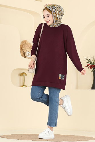 moda selvim Arma Detaylı Modal Tunik 1017ETT926 Mürdüm - Thumbnail