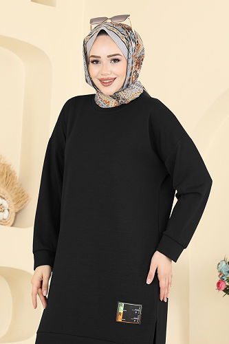 moda selvim Arma Detaylı Modal Tunik 1017ETT926 Siyah - Thumbnail