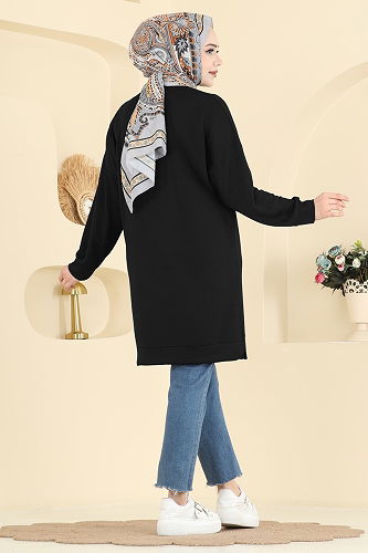 moda selvim Arma Detaylı Modal Tunik 1017ETT926 Siyah - Thumbnail