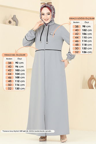 moda selvim Arma Detaylı Pardesü Ferace PL9129 Gri - Thumbnail