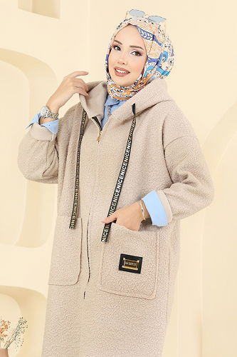 moda selvim Arma Detaylı Peluş Kap 4739ZNK1009 Taş - Thumbnail