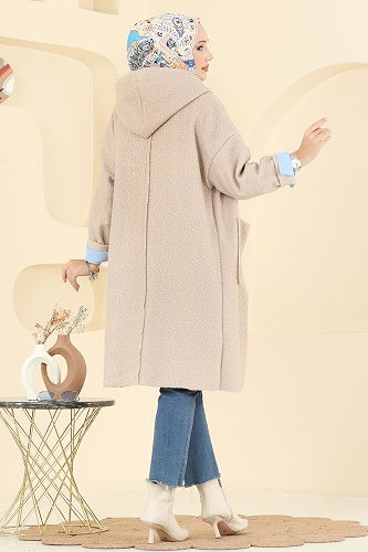 moda selvim Arma Detaylı Peluş Kap 4739ZNK1009 Taş - Thumbnail