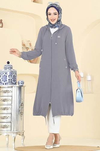 moda selvim Arma Detaylı Rahat Kap 9233PLK541 Gri - Thumbnail