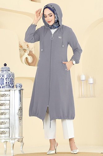 moda selvim Arma Detaylı Rahat Kap 9233PLK541 Gri - Thumbnail