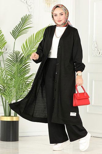 moda selvim Arma Detaylı Spor Takım 238DVL817 Siyah - Thumbnail