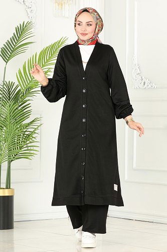 moda selvim Arma Detaylı Spor Takım 238DVL817 Siyah - Thumbnail