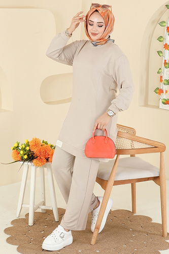 moda selvim Arma Detaylı Spor Takım 2758AYD574 Taş - Thumbnail