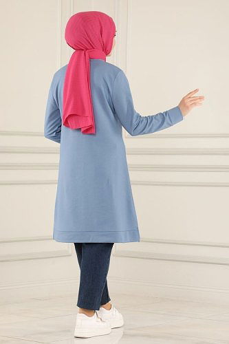moda selvim Arma Detaylı Spor Tunik 3333ASY563 Mavi - Thumbnail