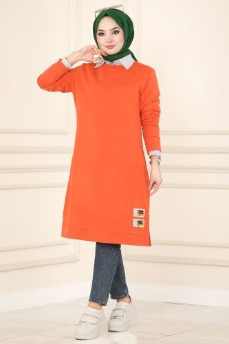 moda selvim Arma Detaylı Spor Tunik 3333ASY563 Oranj - Thumbnail