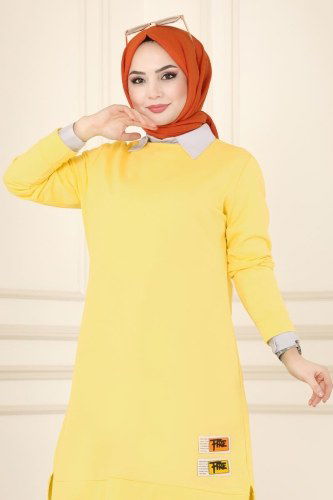 moda selvim Arma Detaylı Spor Tunik 3333ASY563 Sarı - Thumbnail