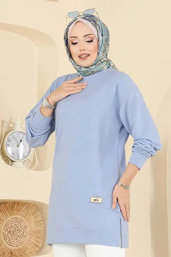 moda selvim Arma Detaylı Spor Tunik 701PM271 Bebe Mavisi - Thumbnail