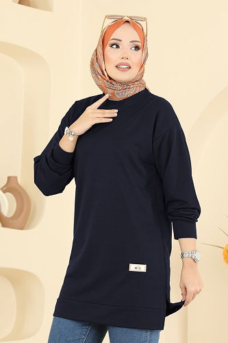 moda selvim Arma Detaylı Spor Tunik 701PM271 Koyu Laci - Thumbnail