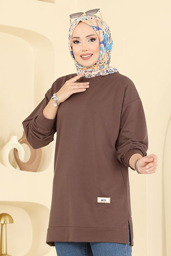 moda selvim Arma Detaylı Spor Tunik 701PM271 Pudra Vizyon - Thumbnail