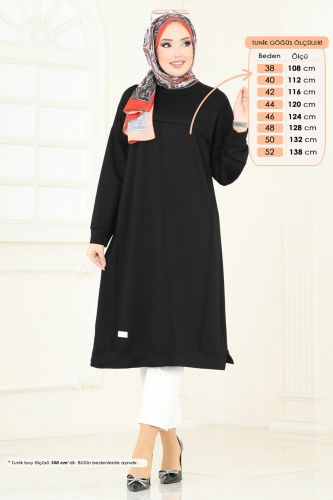 moda selvim Arma Detaylı Tesettür Tunik 2694AYD574 Siyah - Thumbnail