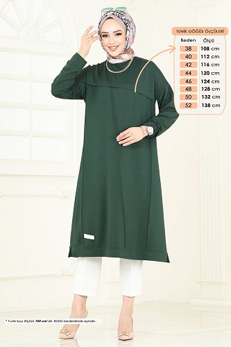 moda selvim Arma Detaylı Tesettür Tunik 2694AYD574 Zümrüt - Thumbnail