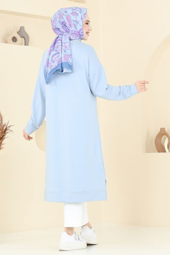 moda selvim Arma Detaylı Tesettür Tunik 2697AYD574 Bebe Mavisi - Thumbnail