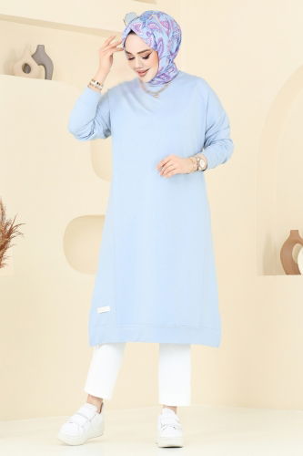 moda selvim Arma Detaylı Tesettür Tunik 2697AYD574 Bebe Mavisi - Thumbnail