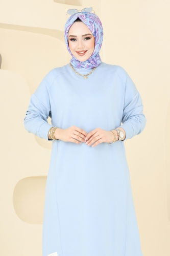moda selvim Arma Detaylı Tesettür Tunik 2697AYD574 Bebe Mavisi - Thumbnail