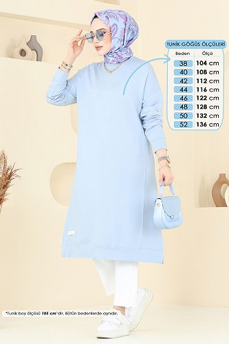moda selvim Arma Detaylı Tesettür Tunik 2697AYD574 Bebe Mavisi - Thumbnail