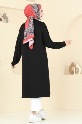 moda selvim Arma Detaylı Tesettür Tunik 2697AYD574 Siyah - Thumbnail