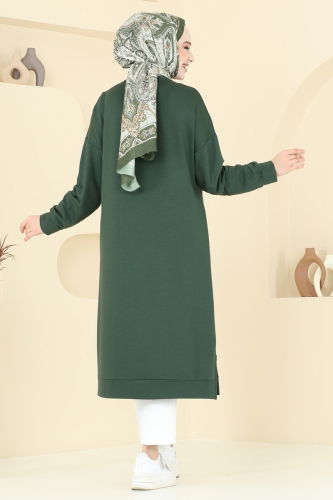 moda selvim Arma Detaylı Tesettür Tunik 2697AYD574 Zümrüt - Thumbnail