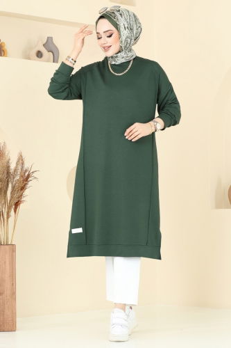 moda selvim Arma Detaylı Tesettür Tunik 2697AYD574 Zümrüt - Thumbnail