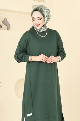 moda selvim Arma Detaylı Tesettür Tunik 2697AYD574 Zümrüt - Thumbnail