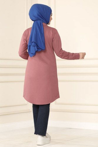 moda selvim Arma Detaylı Tesettür Tunik 7886AYD574 Gül Kurusu - Thumbnail