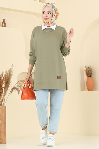 moda selvim Arma Detaylı Tunik 101OZN1046 Haki - Thumbnail