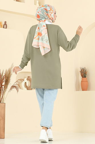 moda selvim Arma Detaylı Tunik 101OZN1046 Haki - Thumbnail