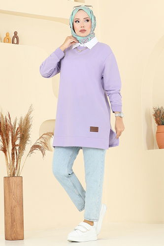 moda selvim Arma Detaylı Tunik 101OZN1046 Lila - Thumbnail