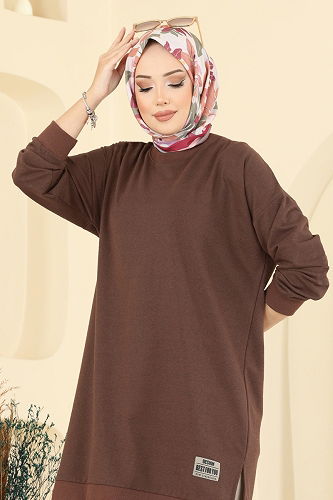 moda selvim Arma Detaylı Tunik 20455ETT926 Kahve - Thumbnail