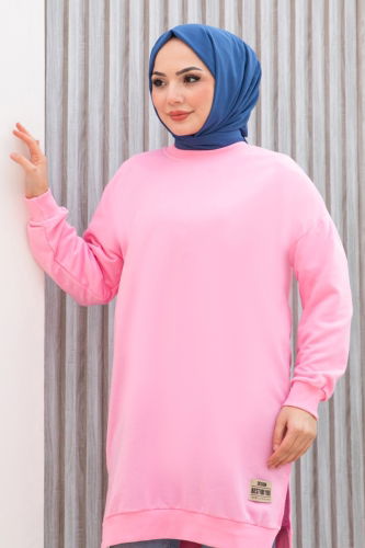 moda selvim Arma Detaylı Tunik 20455ETT926 Pembe - Thumbnail