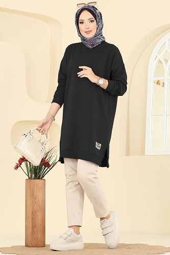 moda selvim Arma Detaylı Tunik 20455ETT926 Siyah - Thumbnail