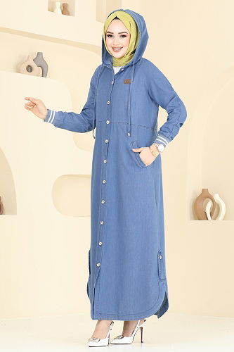 moda selvim Armalı Mevsimlik Kot Ferace 4174MKL719 Açık Kot - Thumbnail