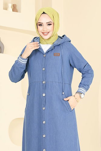 moda selvim Armalı Mevsimlik Kot Ferace 4174MKL719 Açık Kot - Thumbnail