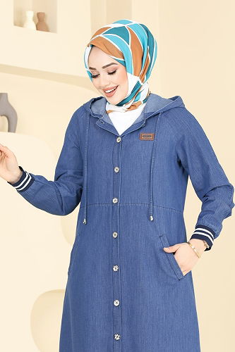 moda selvim Armalı Mevsimlik Kot Ferace 4174MKL719 Koyu Kot - Thumbnail