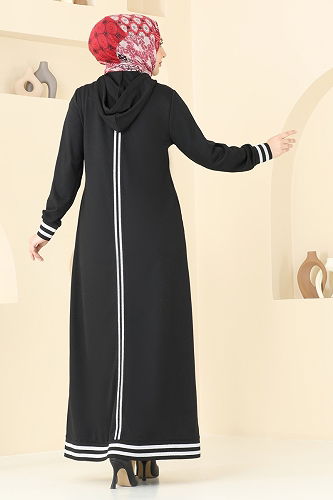 moda selvim Armalı Pardesü Ferace PL9126 Siyah - Thumbnail