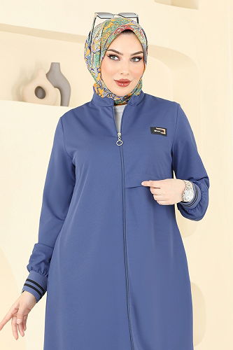 moda selvim Armalı Tesettür Takım 400DVL817 İndigo - Thumbnail