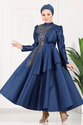 moda selvim Asil Saten Midi Abiye 6464YG95 Laci - Thumbnail